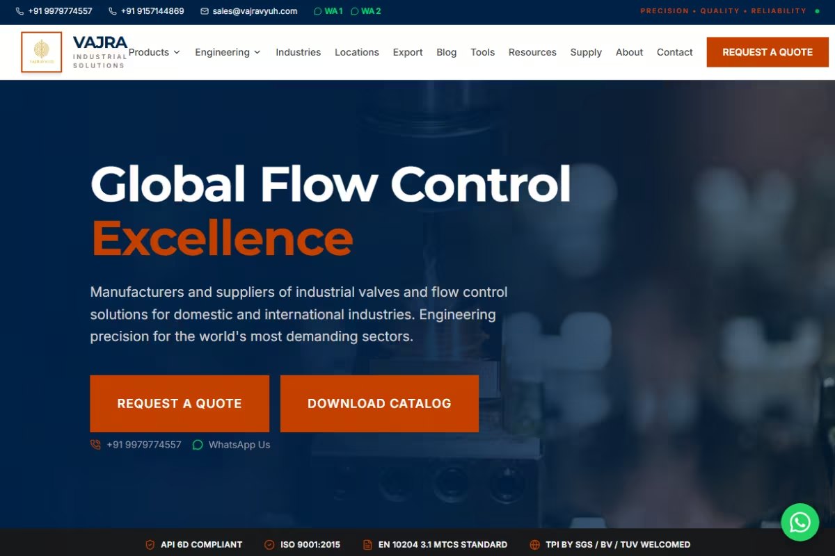 Homepage screenshot of Sample Project: Industrial Products Website