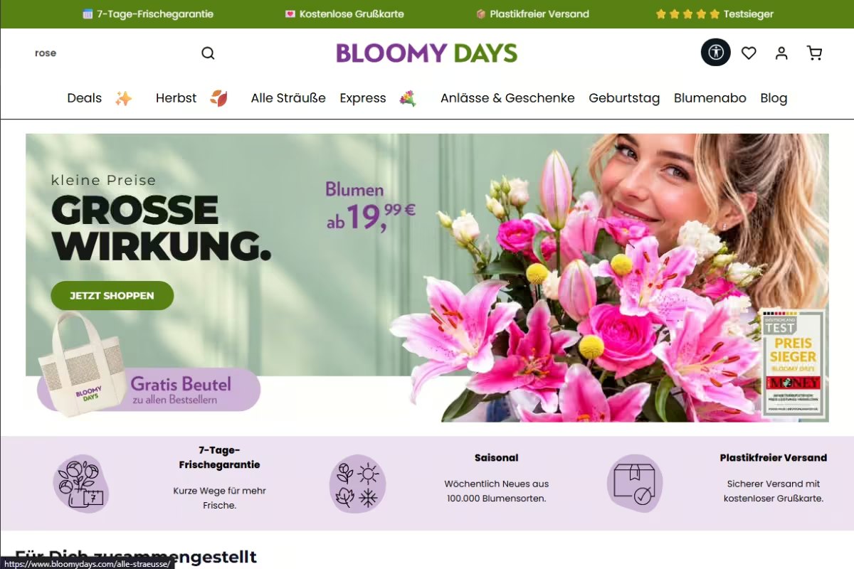 Homepage screenshot of Sample Project: Florist Ecommerce Store